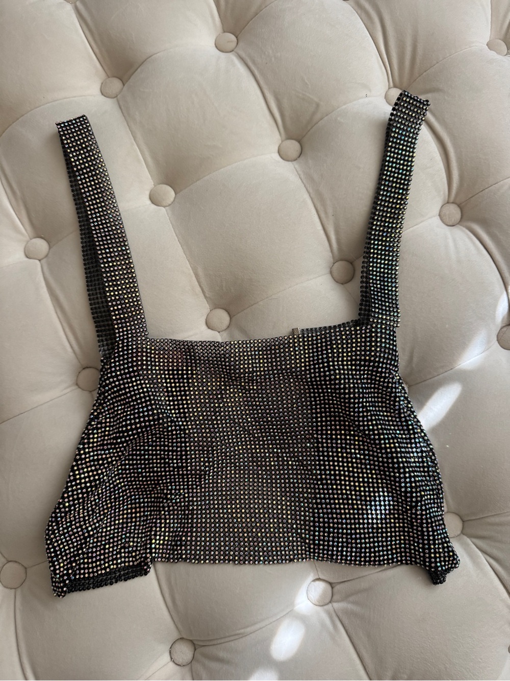 Black Crystal Mesh Cropped Cami